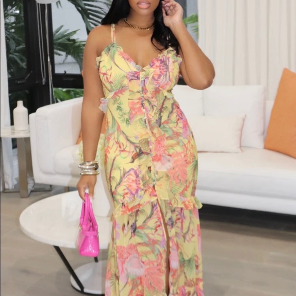 Yellow & Pink floral dress